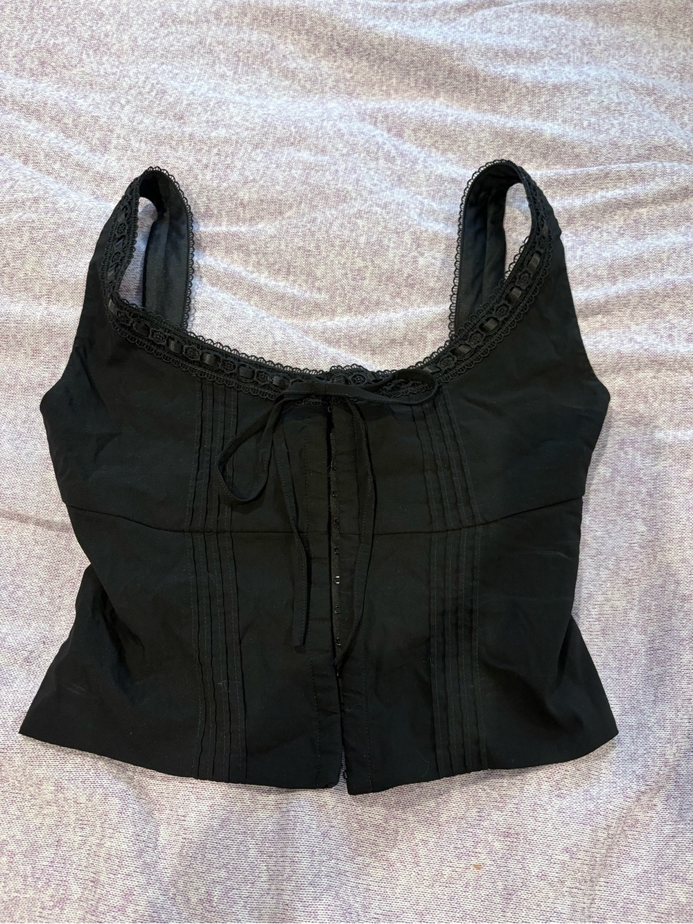 Black Lace-Trim Tie-Front Women’s Tank Top